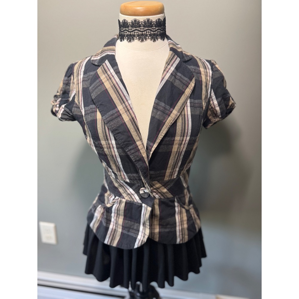 RARE Y2K Preppy Chic Charlotte‎ Russe Plaid Short Sleeve Shirt Size Medium